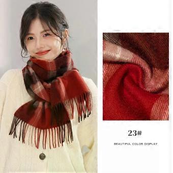 Blue plaid cashmere scarf for women,  wool, high-end gift, new winter style, 180cm*30cm, #23 [XR]