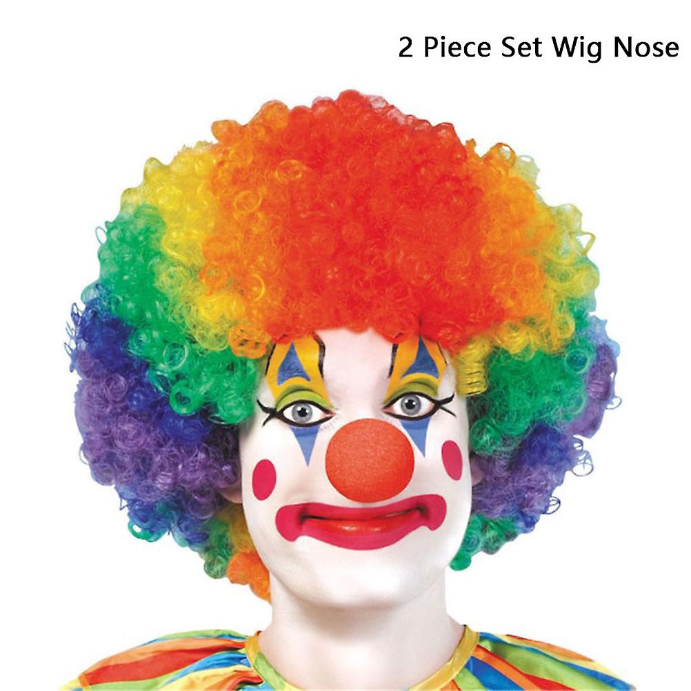 Creativity Clown Costume Wig Red Nose Bow Tie Rainbow Red Fancy Curls Wig