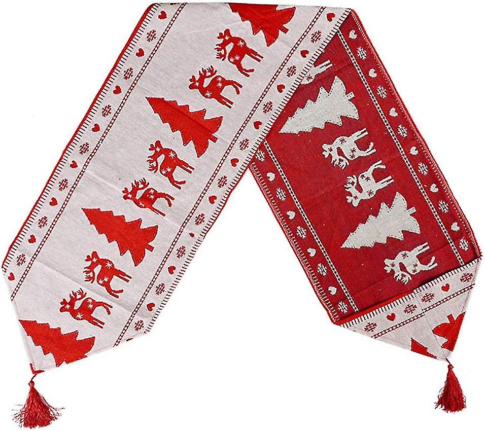 Table Runner Elk Christmas Tree Pattern Festival Table Runner Halloween Table Decoration(1pcs,red) A