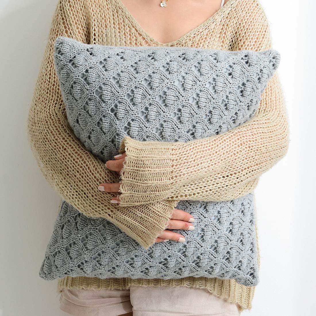 Boho Diamond Knit Throw Pillow Cover Solid Soft & Cozy Decorative Square Cushion Cover Case (grey 18