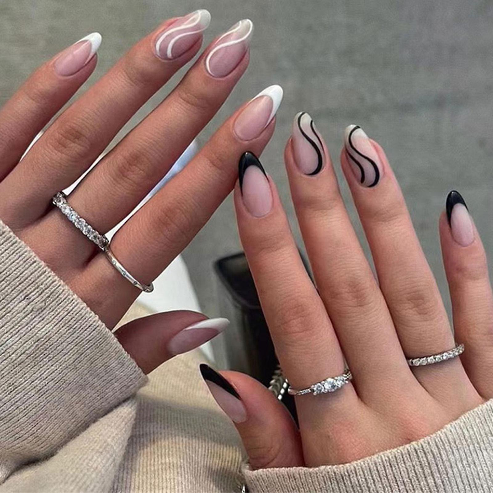 Shiny Ribbon Stripe Fake Nails Solid And Chip-proof False Nails