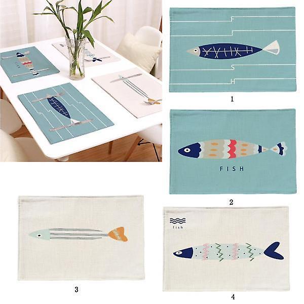 30xMediterranean Fish Pattern Table Mat Rectangular Heat-insulated Place Mats A