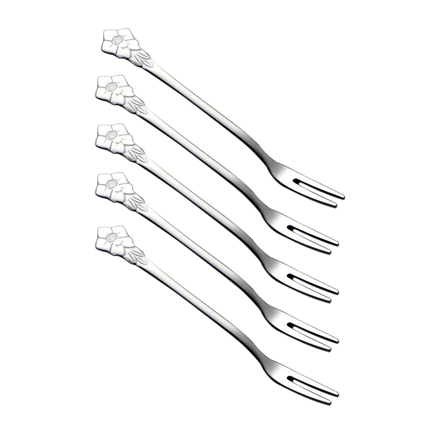 5Pcs/Set Fruit Fork Long Handle Easy to Use Stainless Steel Small Creative 5.3 Inches Cake Fork Tabl