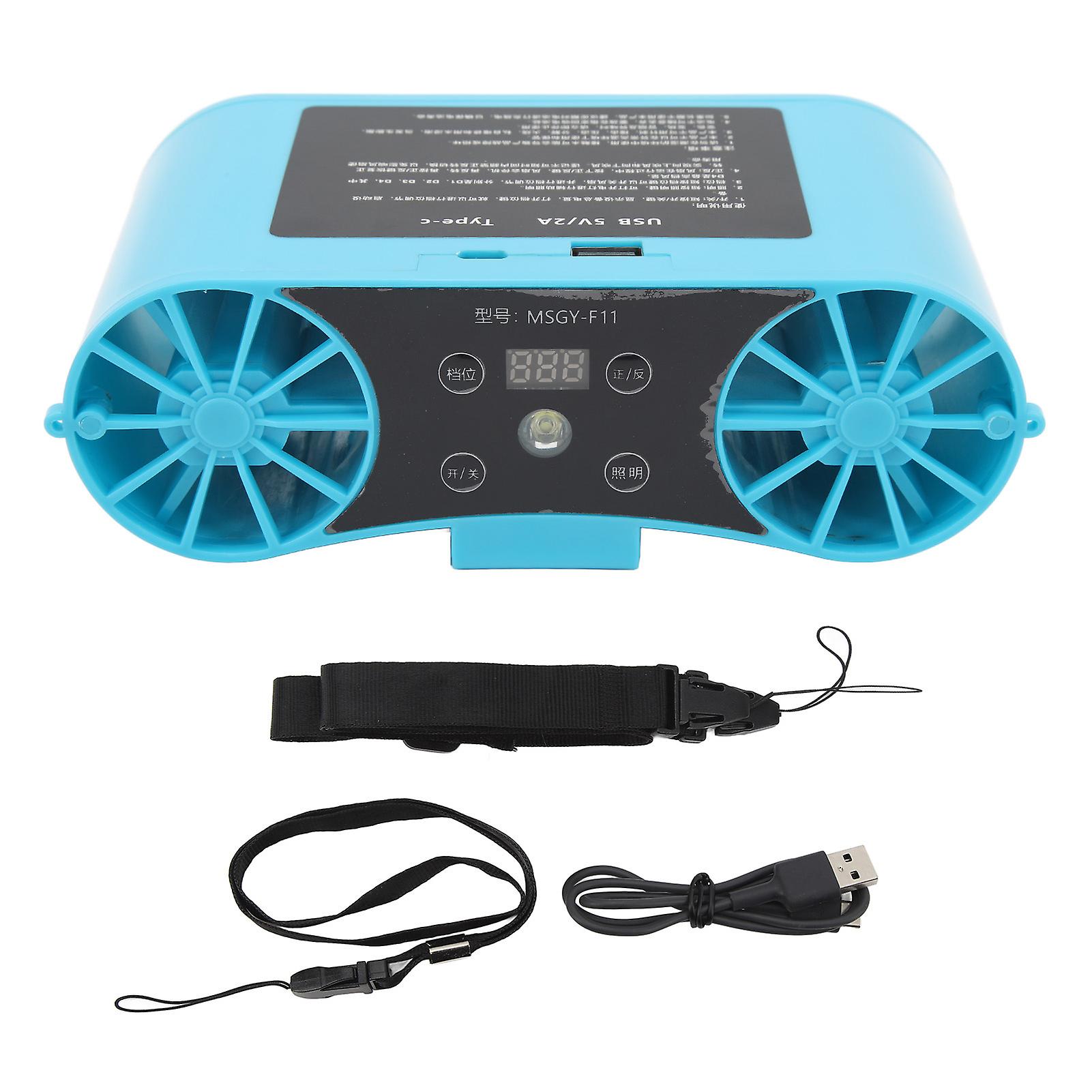 Blue Portable Neck Fan with 8000mAh Battery, Hands-Free Cooling for Outdoors