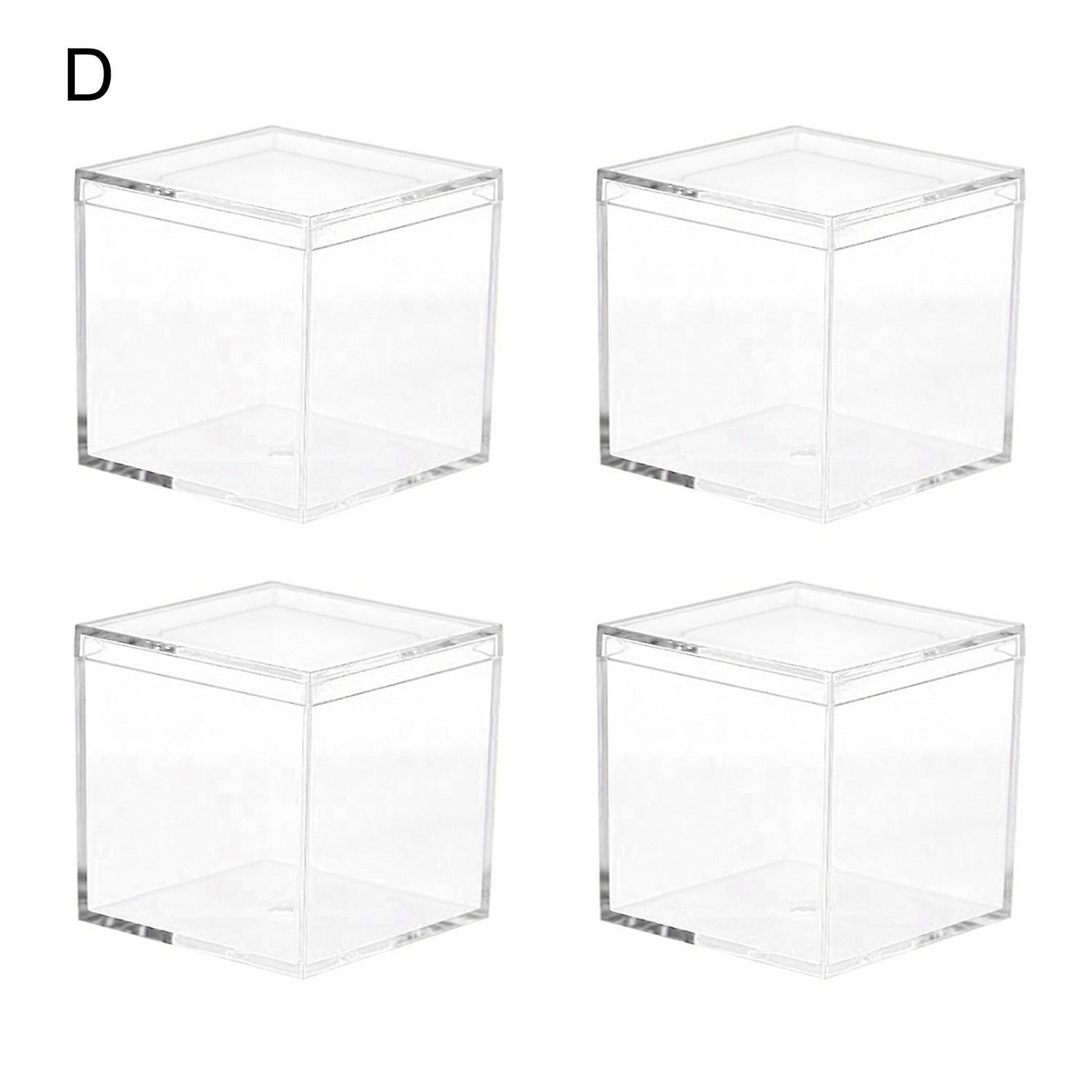 4Pcs Durable Candy Box Multiple Uses PS Transparent Cube Compact Portable Lid Case Organizer Contain