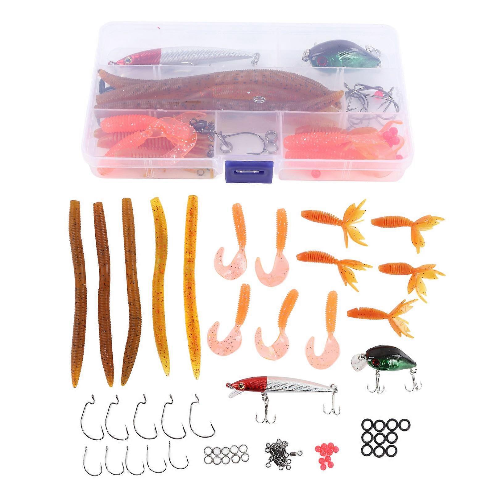 67PCS Angelköder Kit Köder-Tackle-Kit mit harten und weichen Köder-Jigs Angelhaken für Süß- und Salzwasser