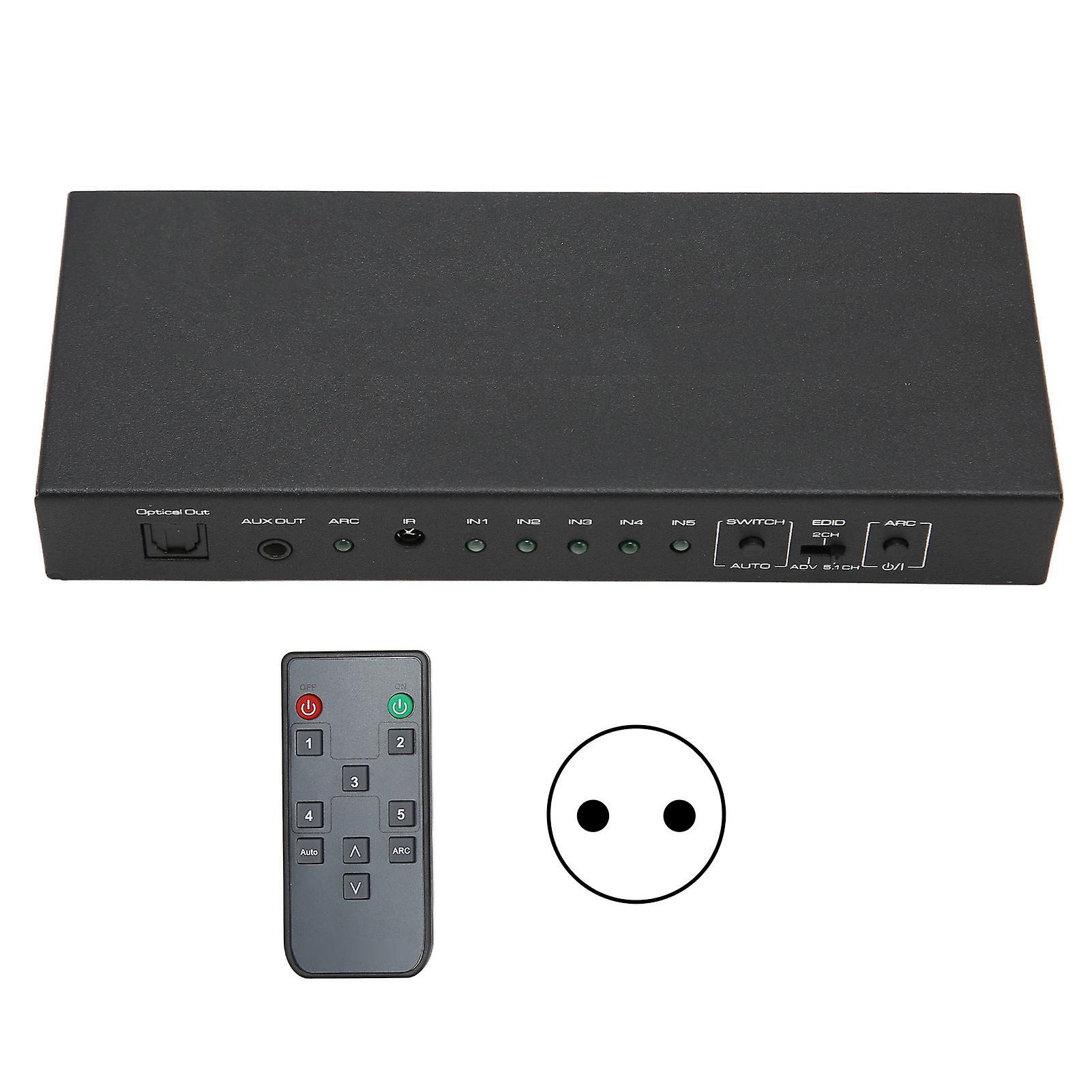 4K 60Hz UHD Sound Extractor & Switcher with ARC, 5 Port HDMI, Auto EDID, EU Plug