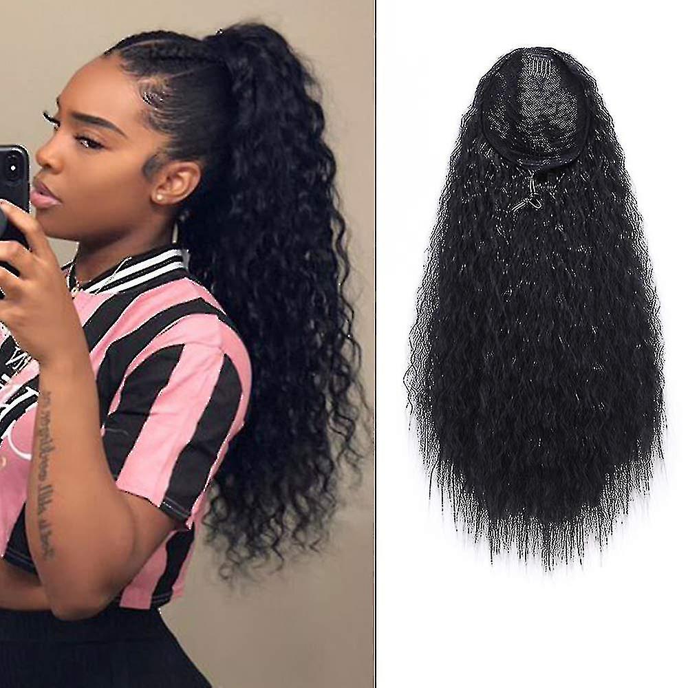 Rabo de cavalo longo e curly drawstring para mulheres clipe de 22 polegadas em extensão ondulada de rabo de cavalo natural