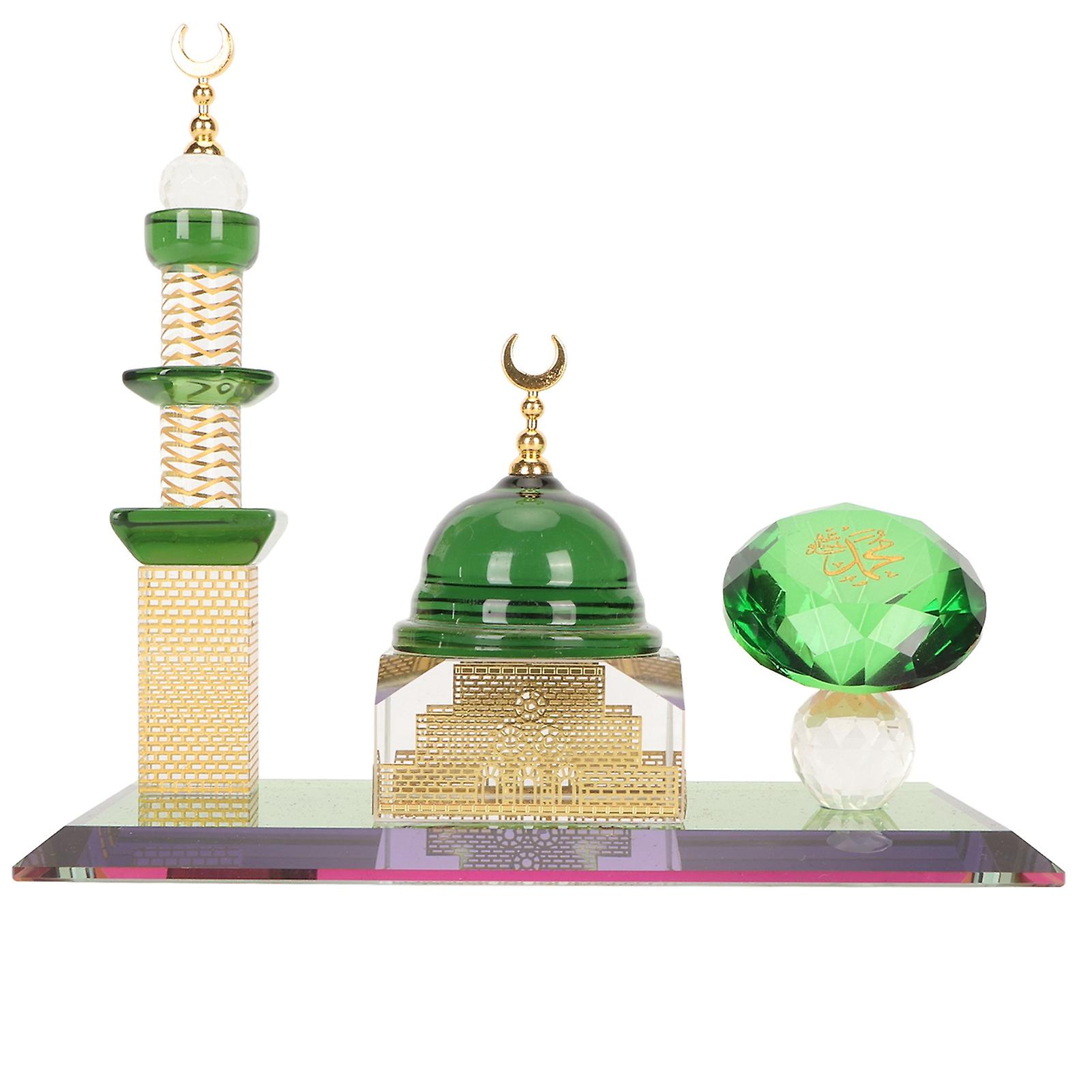 Dome Mosque Ornament Crystal Muslim Building Figurine Miniature Architectural Decoration for Car Desktop