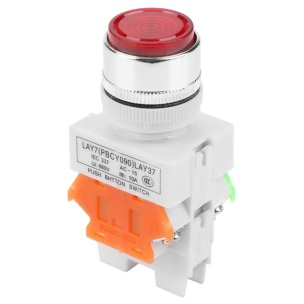 Self-Locking Red Push Button Switch 24V 22mm Mount with LED Light LAY37-11DNZS