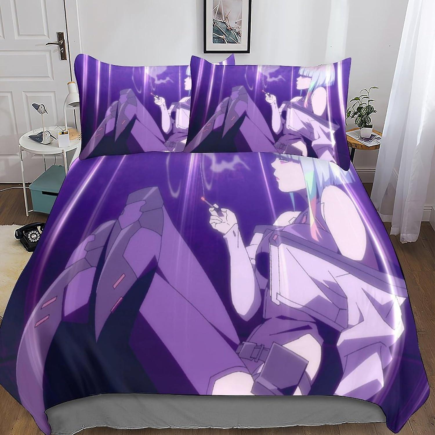 EKENOZ Cyberpunk Duvet Cover Set 3D Bedding Set Edgerunners Comforter Cover Set Microfiber 3 Pieces Set Quilt Cover with Zipper Closure Soft Double