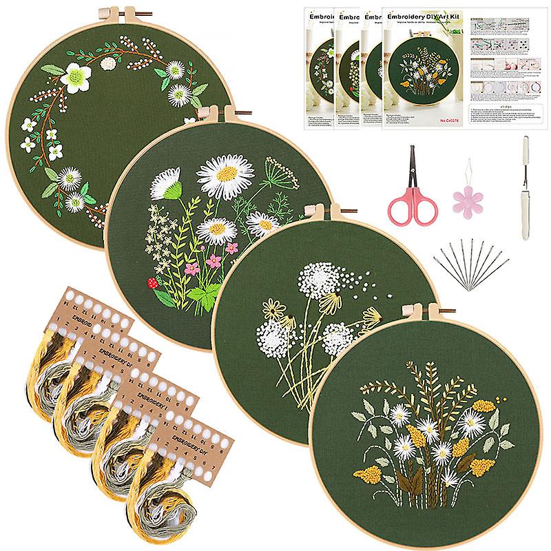 4 Embroidery Starter Kit, Embroidery Threads Kit, Embroidery Begi