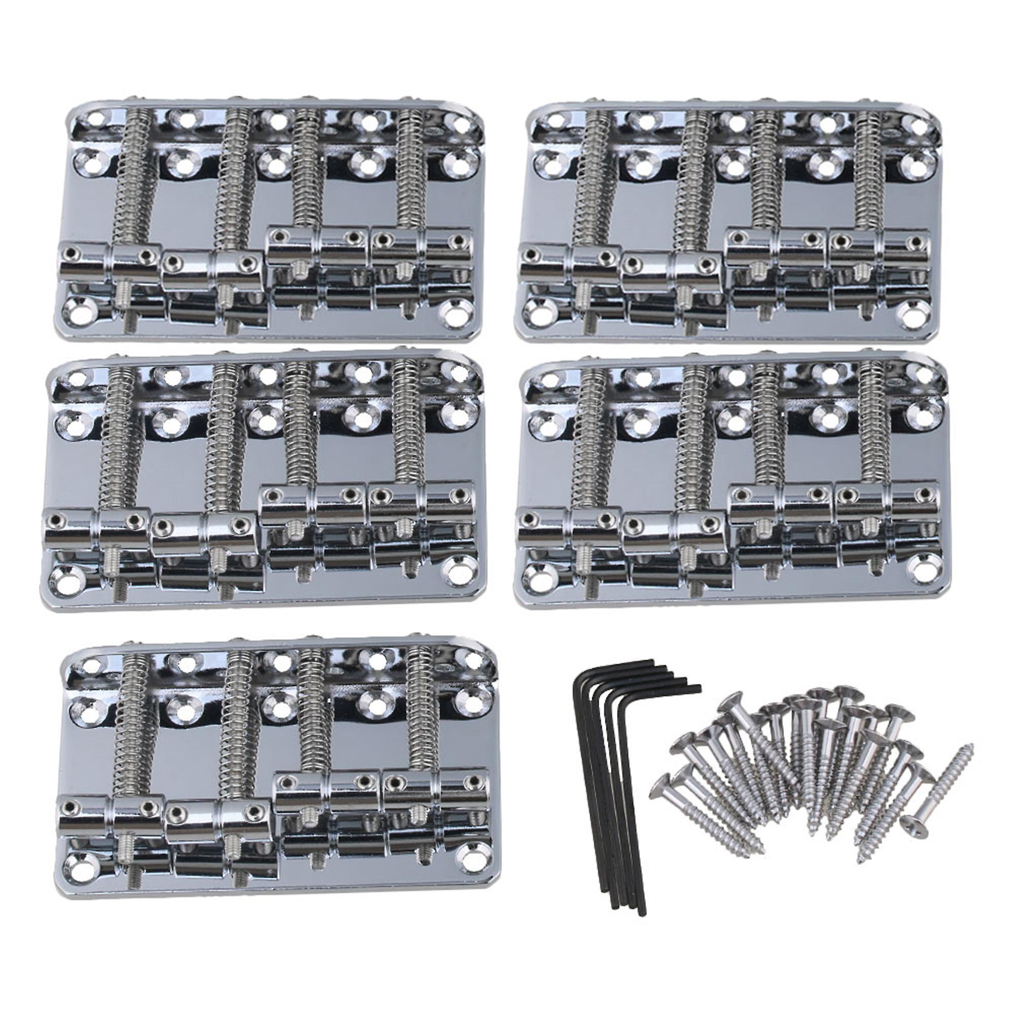 5 Piece Metal 4-String Chrome Bridge with Wrench & Mount Screws Bass Replacement
