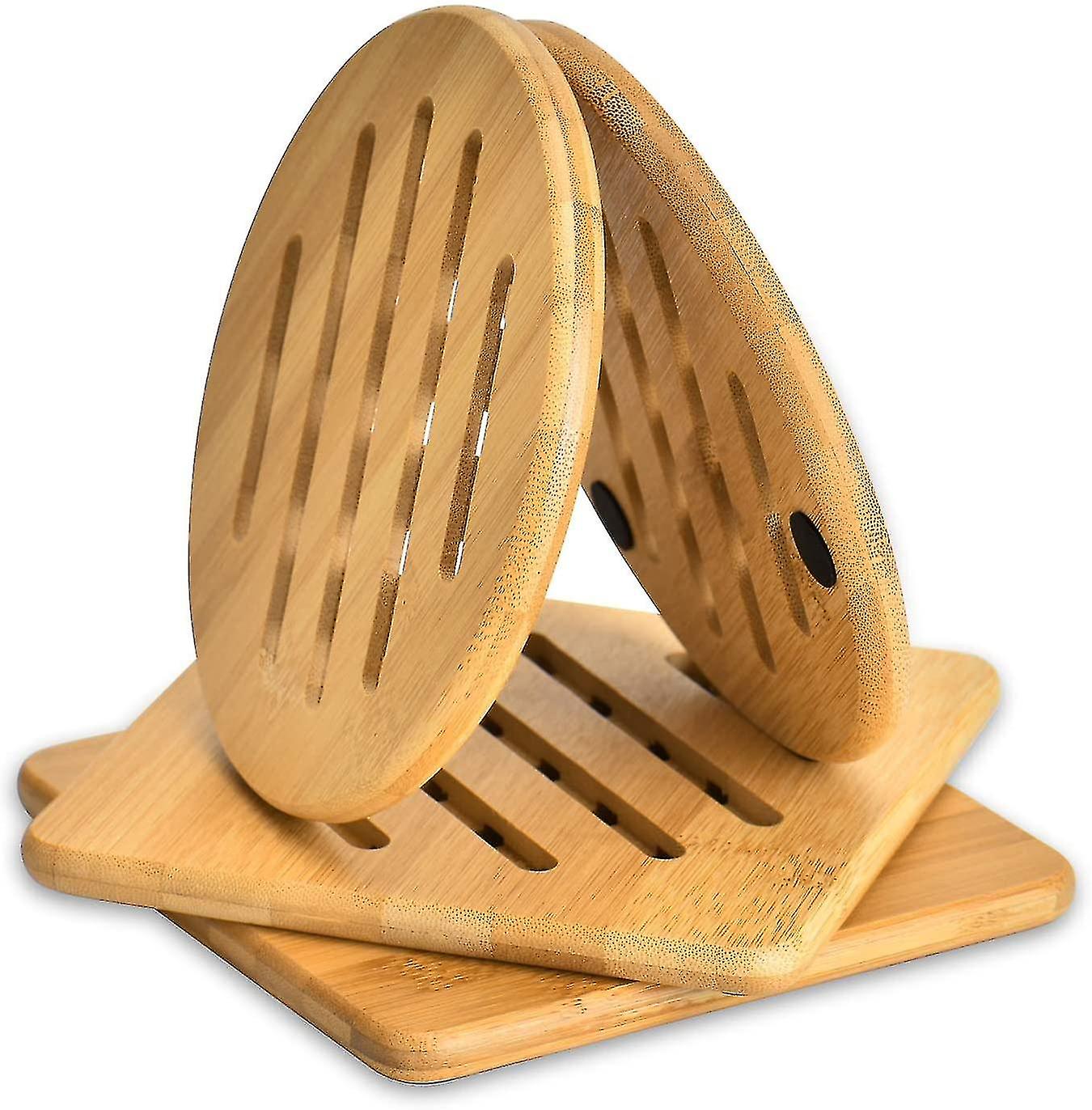 Set Of 4 Heat Resistant Bamboo Trivet, Natural Bamboo Trivet Mat Set - sheng