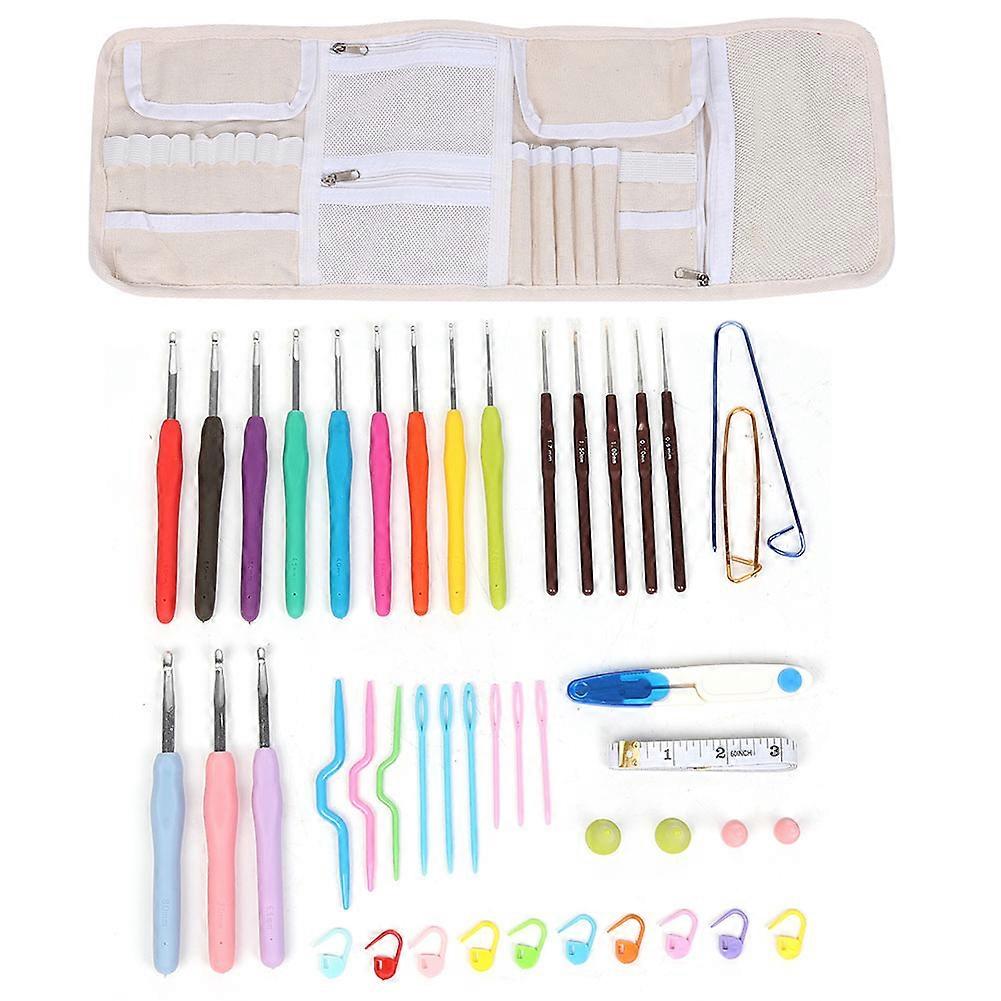 Crochet Hooks Set TPR Soft Handle Aluminum Knitting Needles DIY Craft Weaving Tool with Case
