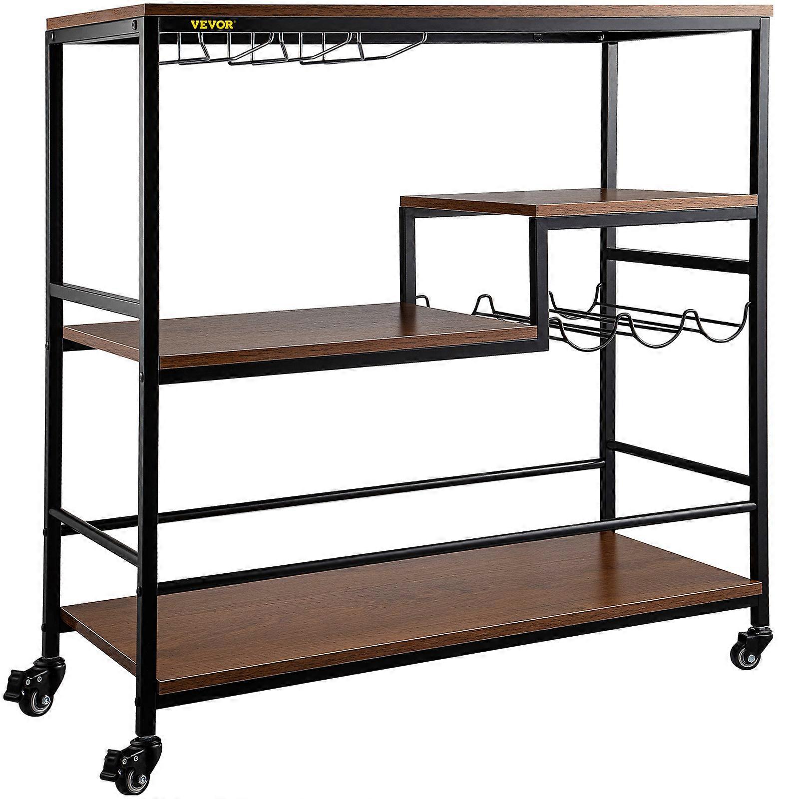 Bar Serving Cart, 4-Tier Industrial Bar Cart for Home, Bar Cart with Wine Rack & Glass Holders, 35.4 x 15.7 x 37.4 inches