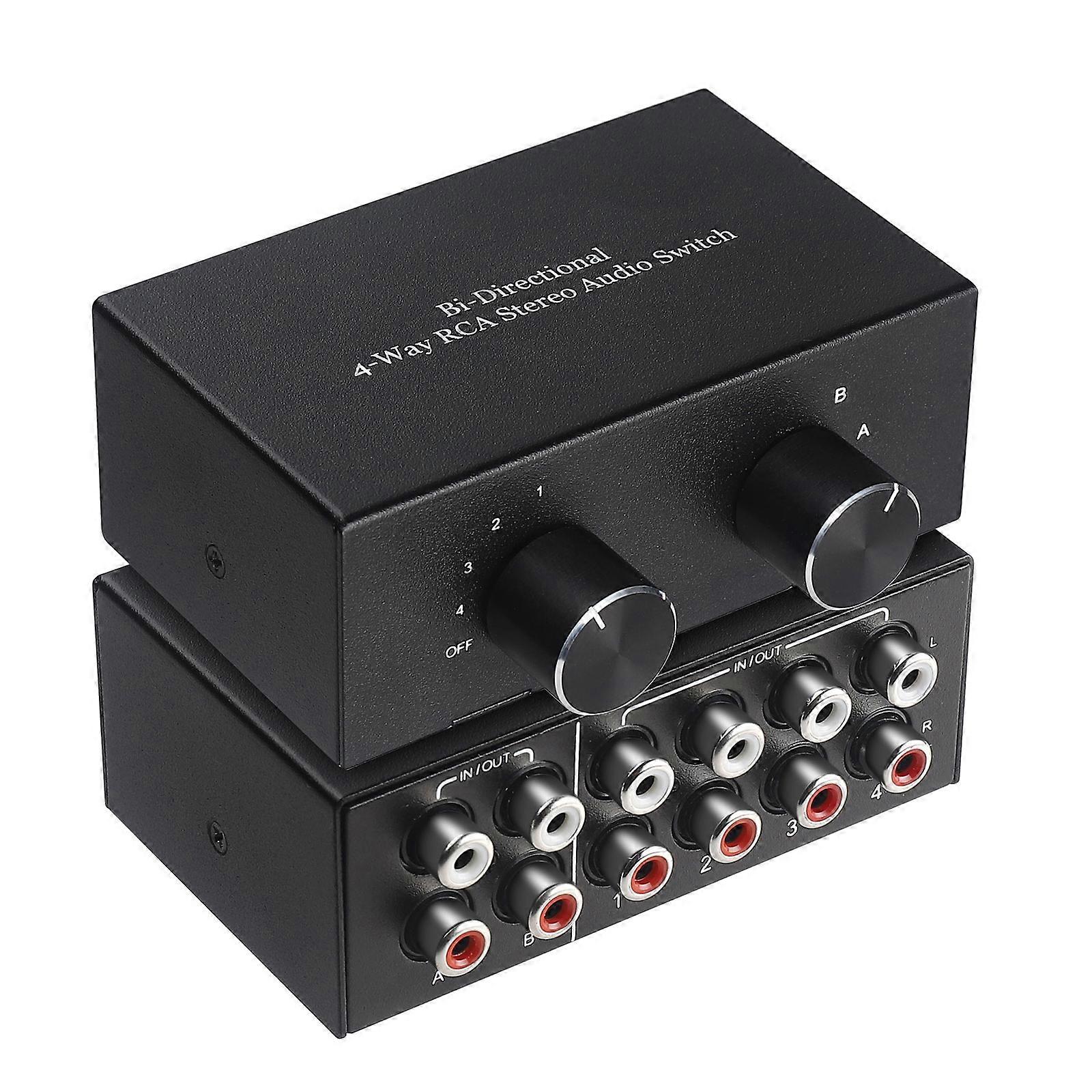  Two-Way Stereo Audio Switch RCA Distributor HUB 2X4 Signal Selector Switcher