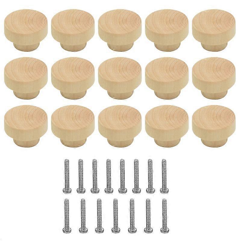 15Pcs Wooden Drawer Knobs, Furniture Knobs, Wooden Cupboard Knobs for Cabinets and Drawers, Round W