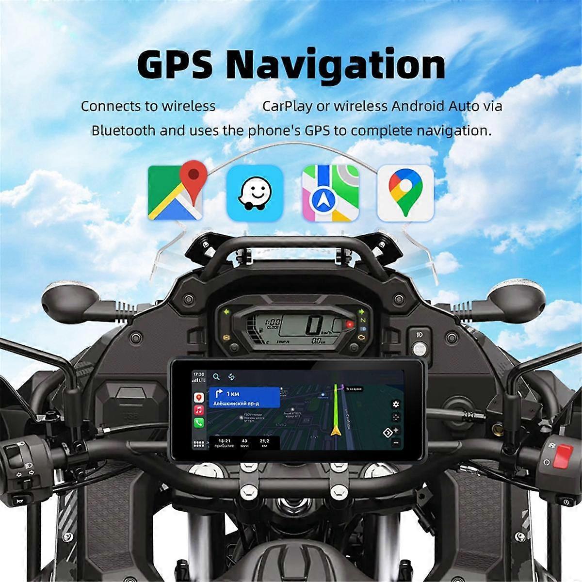 7 Inch Motorcycle Wireless Carplay & Android Auto Front Rear Camera Dual Bluetooth DVR GPS Navigati
