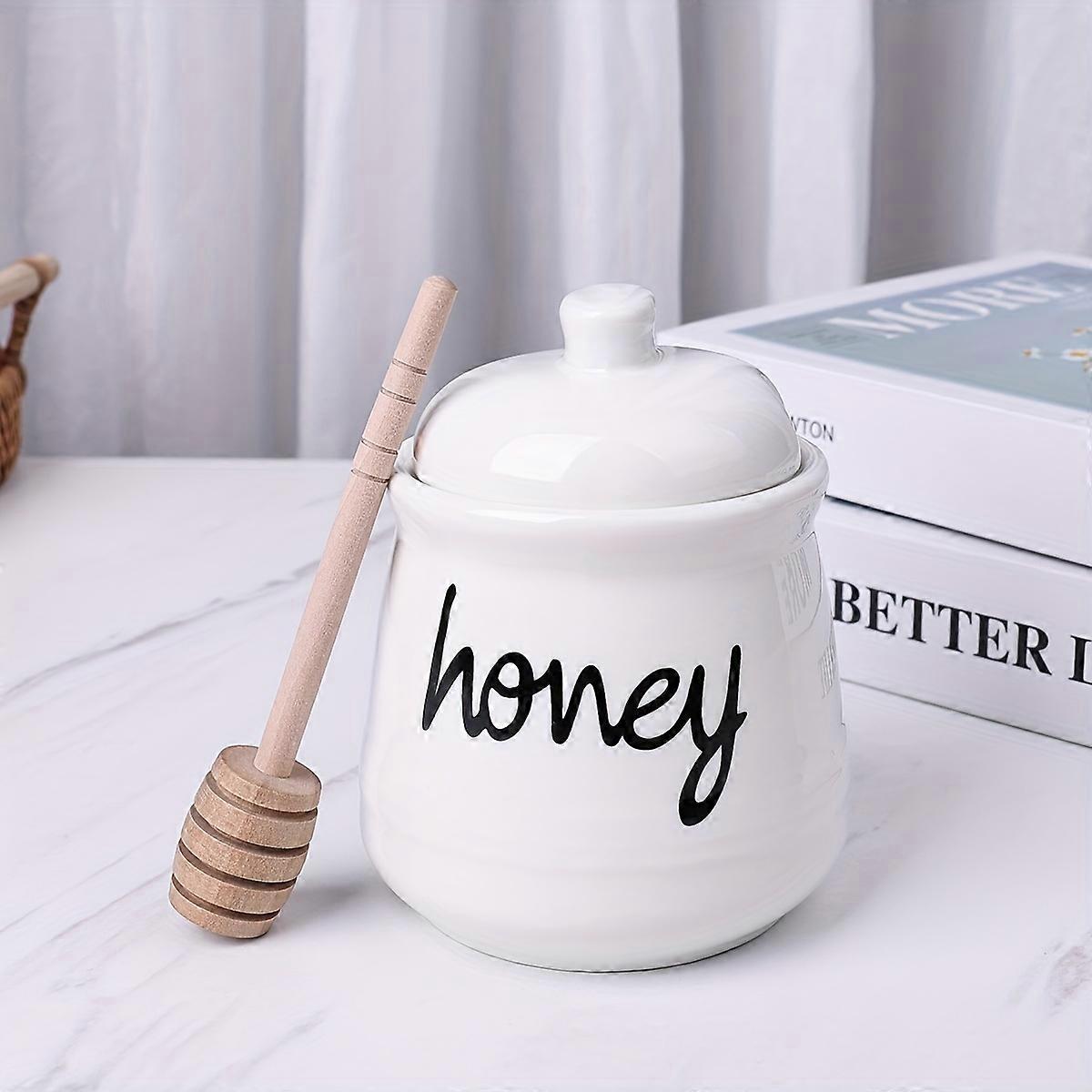 1 Set Porcelain Honey Jar with Dipper & Lid - Elegant Ceramic Pot for Mess-Free Dispensing, Aesthetic Kitchen Decor, Perfect for Storing Honey & Syrup