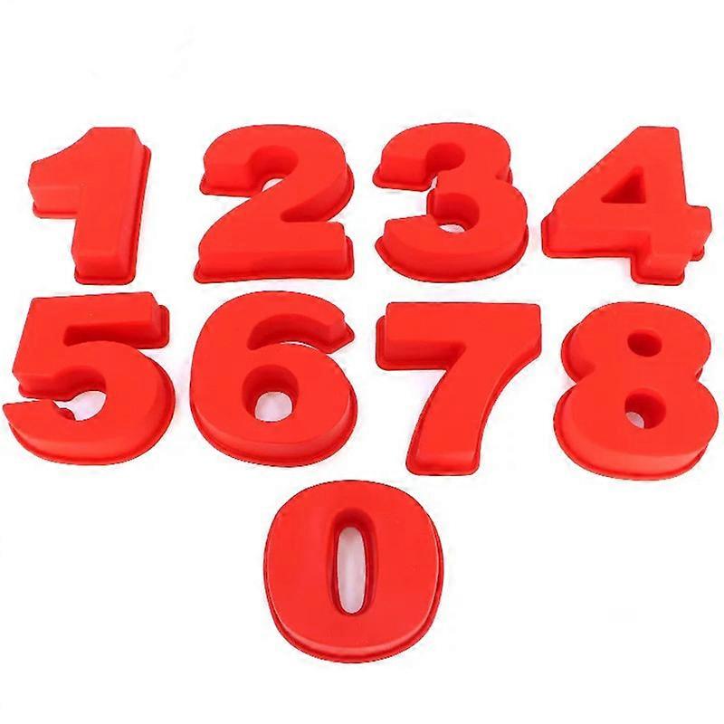 9pcs, Numeral Chocolate Mold (4''), 3D Silicone Mold, 0-8 Numbers Shape Candy Mold, Cake Mold, For DIY Cake Decorating Tool, Baking Tools, Kitchen Gad