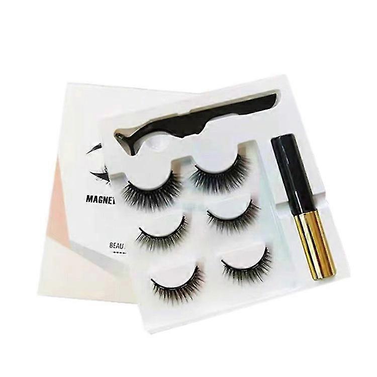 3 Pairs Magnetic False Eyelashes Eyeliner Set 3d Reusable Glue Free Eyelashes Makeup Tool