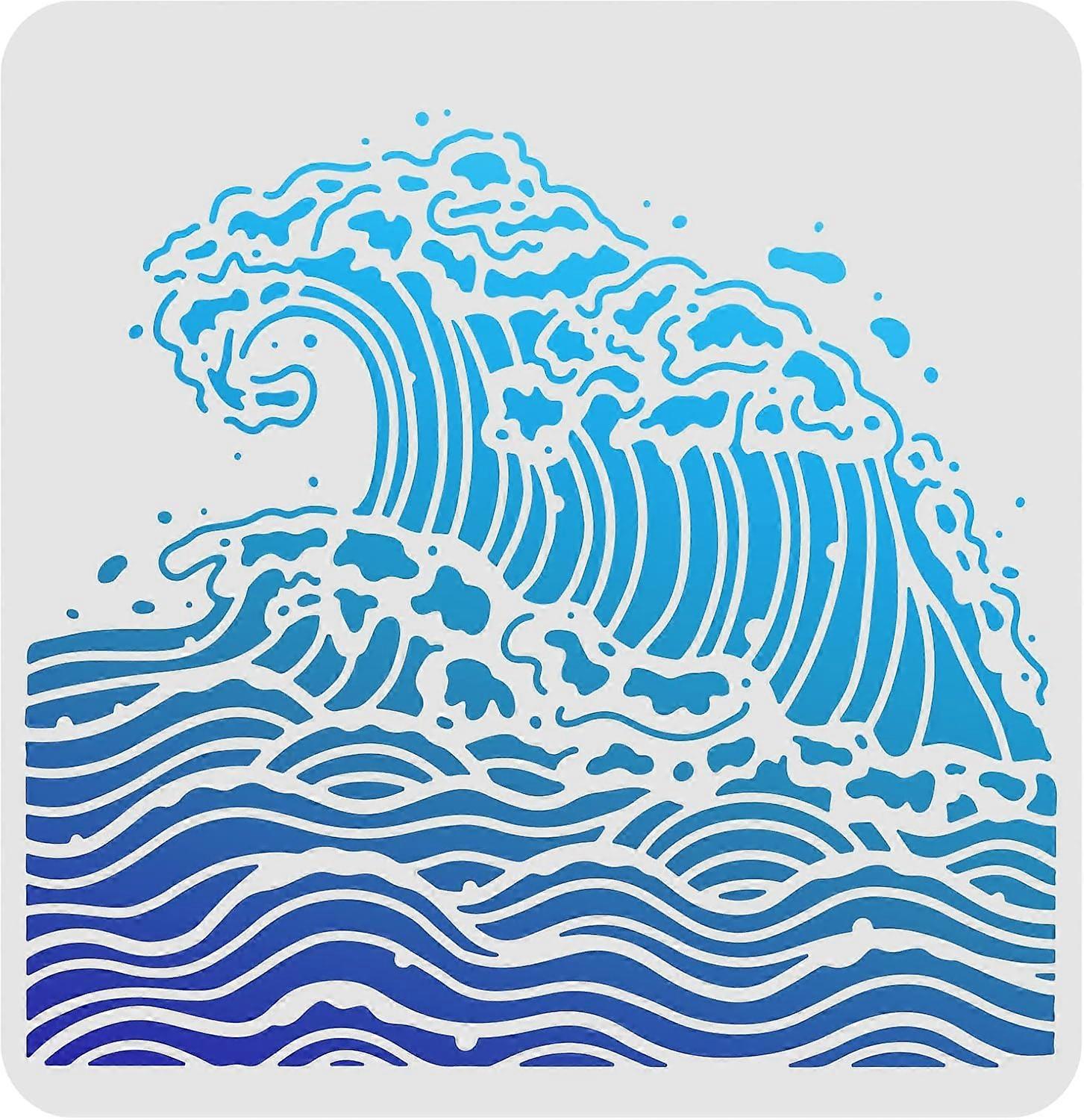 Sea Waves Drawing Painting Stencils Templates 11.8x11.8 inch Plastic Stencils Decoration Square Reusable Stencils for Painting on Wood Floor Wall and