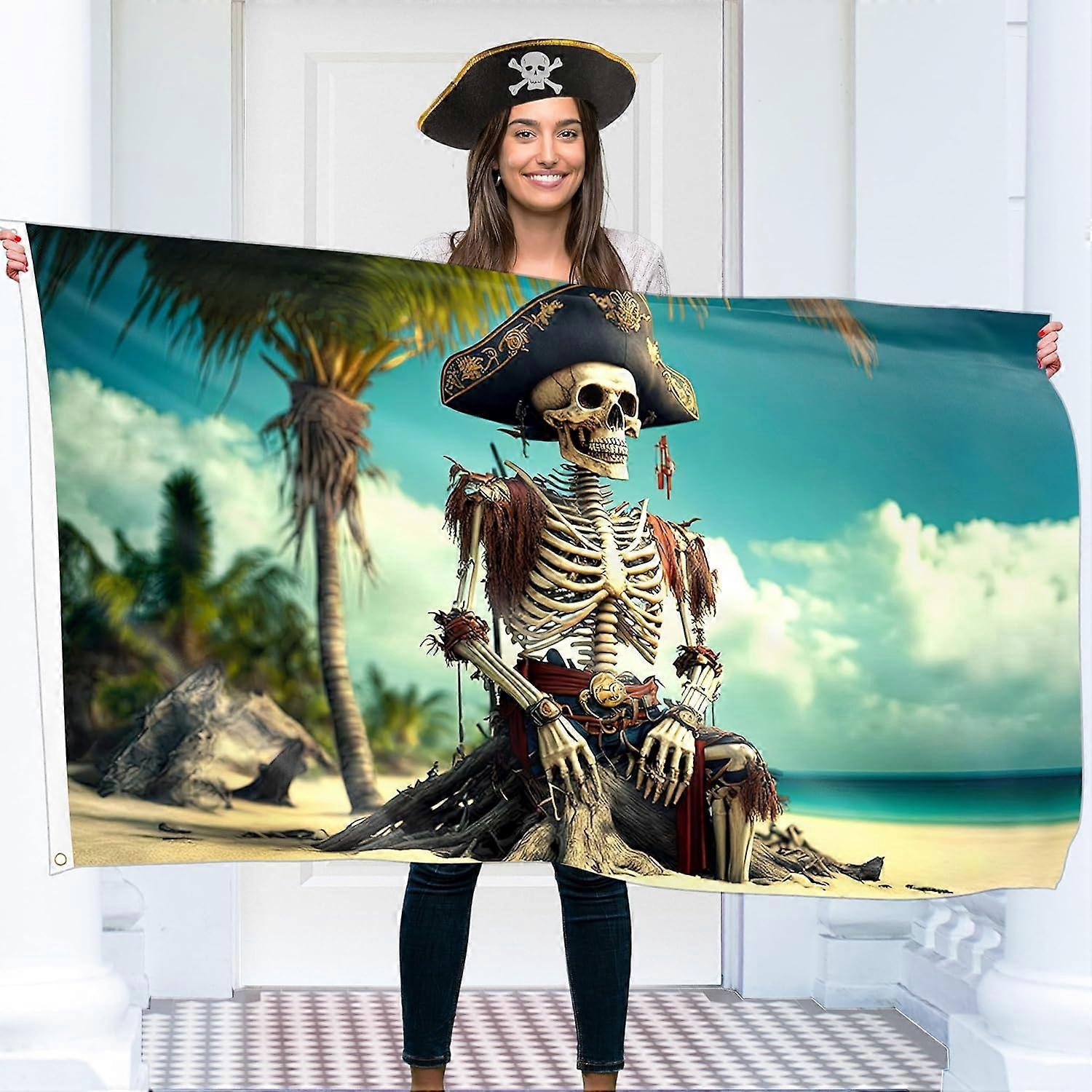 Drapeau Pirate Jolly Roger Drapeau avec Squelette sur la plage Funny Flag 100% polyester Double Couture 2 oeillets Mode 68