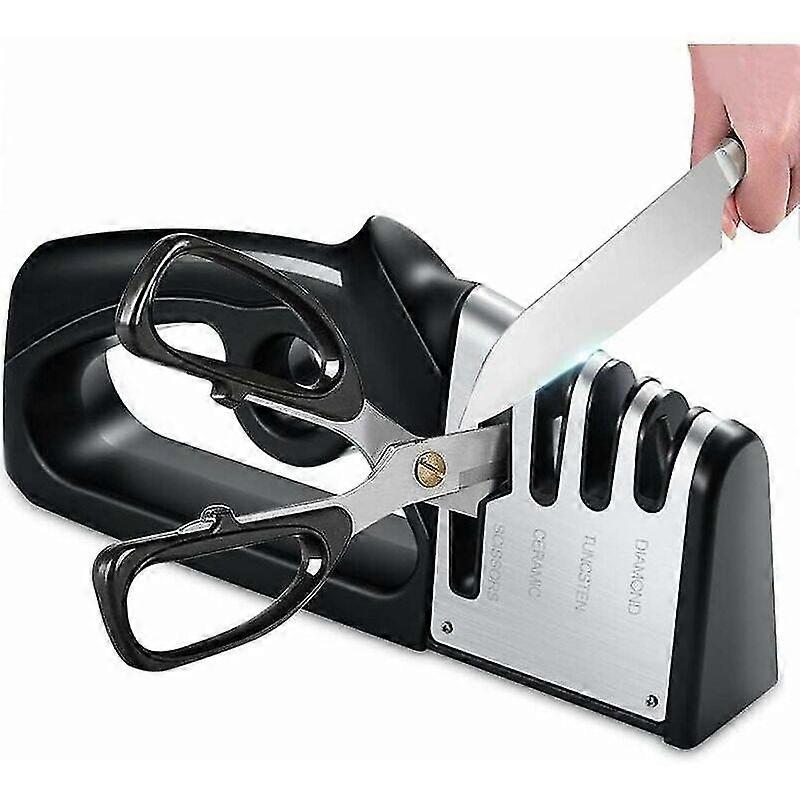 in 1 Kitchen Sharpener Knife Sharpener and Scissors, Professional Knife Sharpener, Knife Sharpener with Non-Slip Eraser for Stainless Steel and Cerami