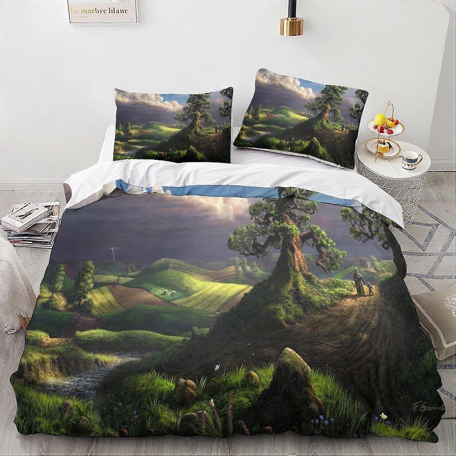غطاء لحاف سحري للمناظر الطبيعية ، طقم مفروشات للأطفال الصغار من المناظر الطبيعية غطاء لحاف + طقم غطاء وسادة - مقاوم للرطوبة ، مضاد للحساسية P 135 * 200 C