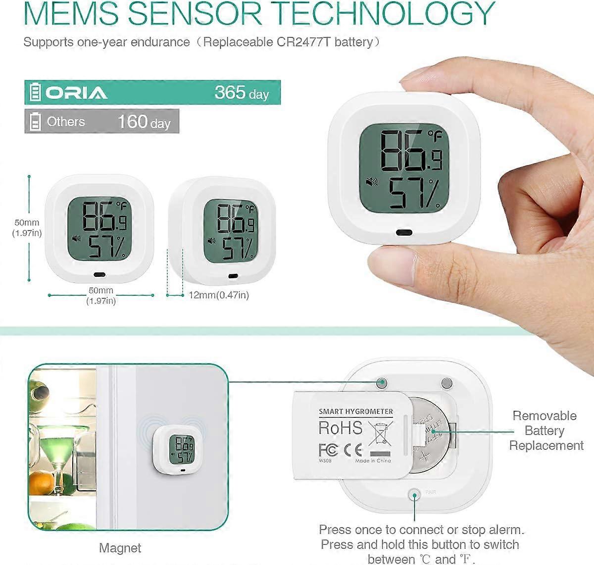 Bluetooth 5.0 Thermometer Hygrometer, 2pcs Wireless App Control ...