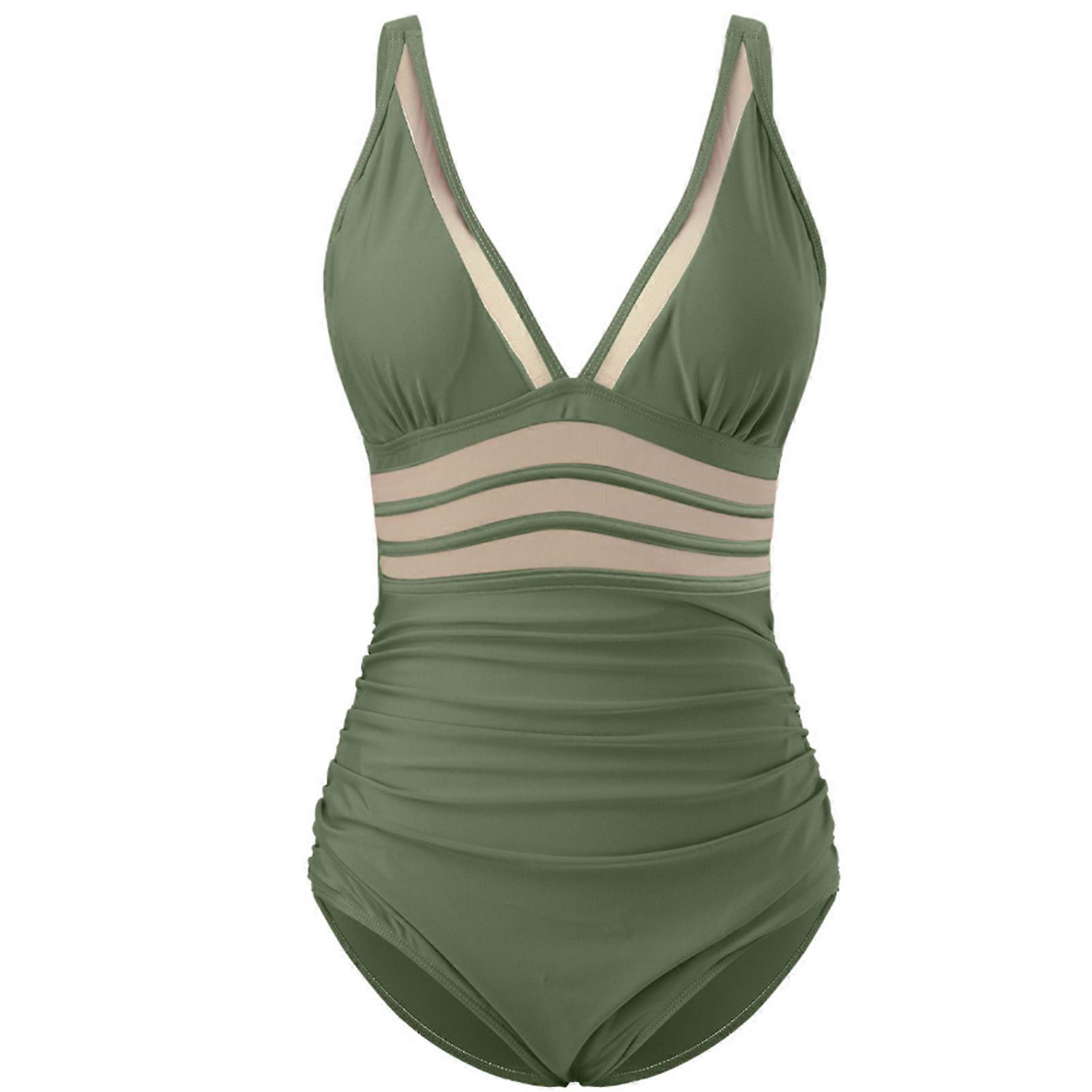 Solid-Color Deep V Neck Mesh Hollow Swimsuit Quick Drying Comfy Soft Swimwear for Swimming Pool
