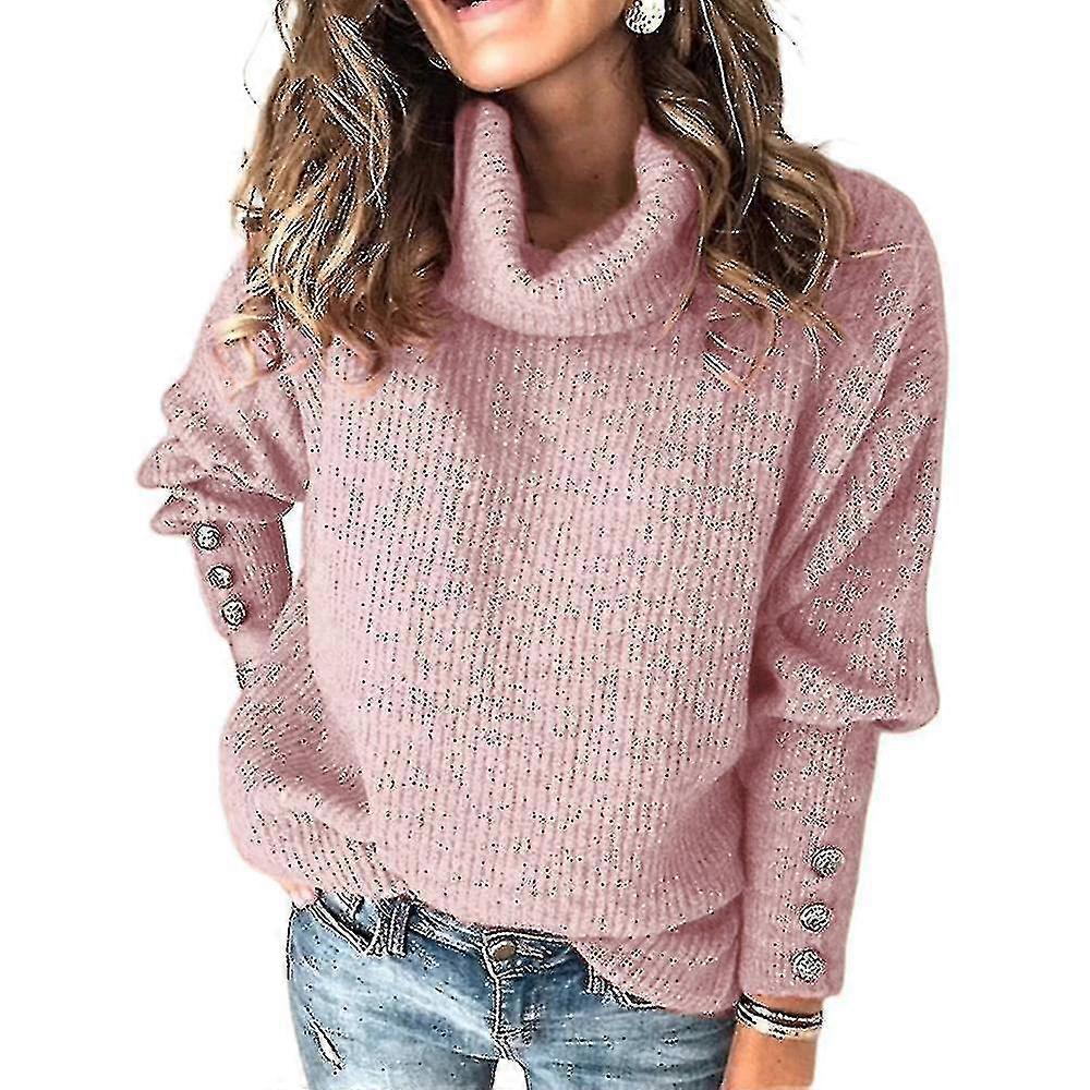 Femmes Col Roulé Pull Manches Longues Tricotées Bottons Jumper Dames Lâche Décontracté Pull Pull Pull