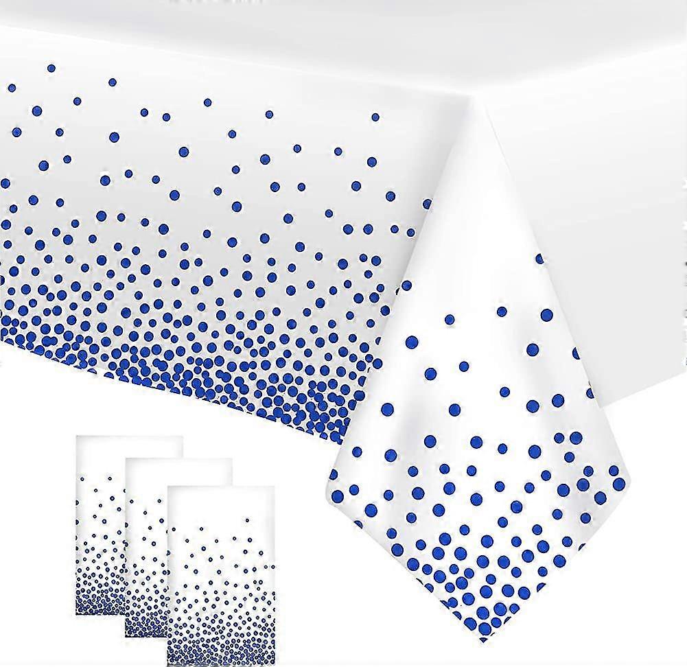 White Table Cloths Party, 3 Pack Acsergery Thicken Blue Dot Confetti Tablecloths, Rectangle Plastic Gift
