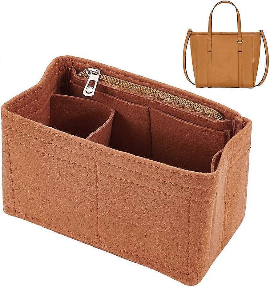 Rectangle Felt Purse Organizer Insert Felt Bag Organizer with Zipper Tote Bag Shaper Camel 18x11x9cm