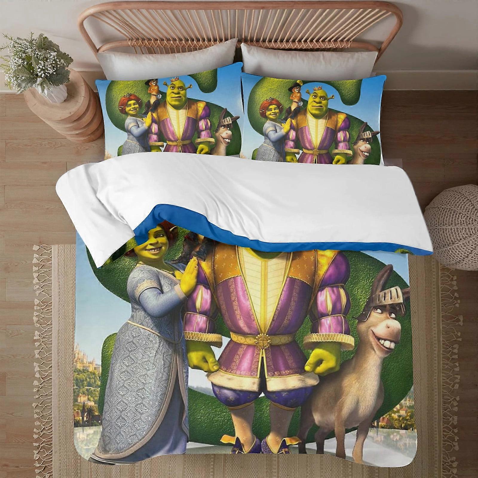 v6449 Lakan Sängkläder Shrek 3-delat sängkläder1 påslakan +2 örngott för barn pojkar flickor vuxen tecknad film varm söt mode semester present gi
