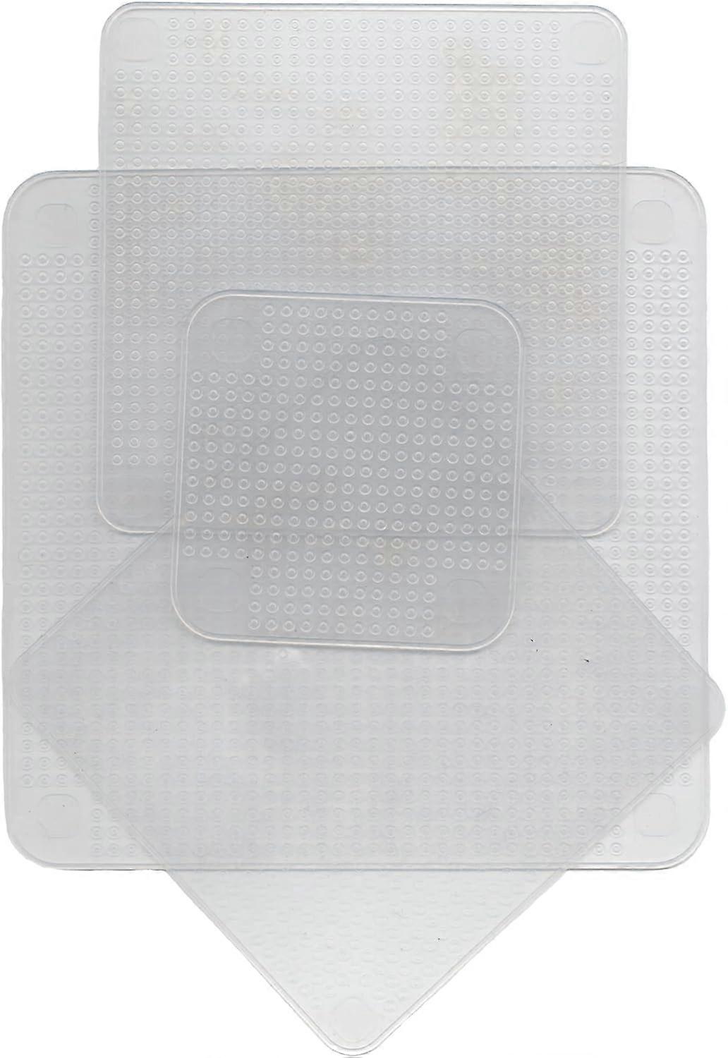 Silicone cling film covers 4 piece set, different sizes, square shape reusable silicone adhesive sustainable food covers