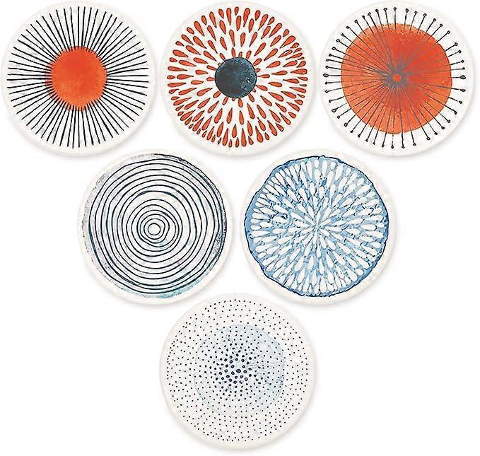 Set of 6 Coasters for Drinks Absorbing Round Ceramic Stone Coaster with Cork Base,Tabletop Protection Mat for Mugs and Cups,Office,Kitchen