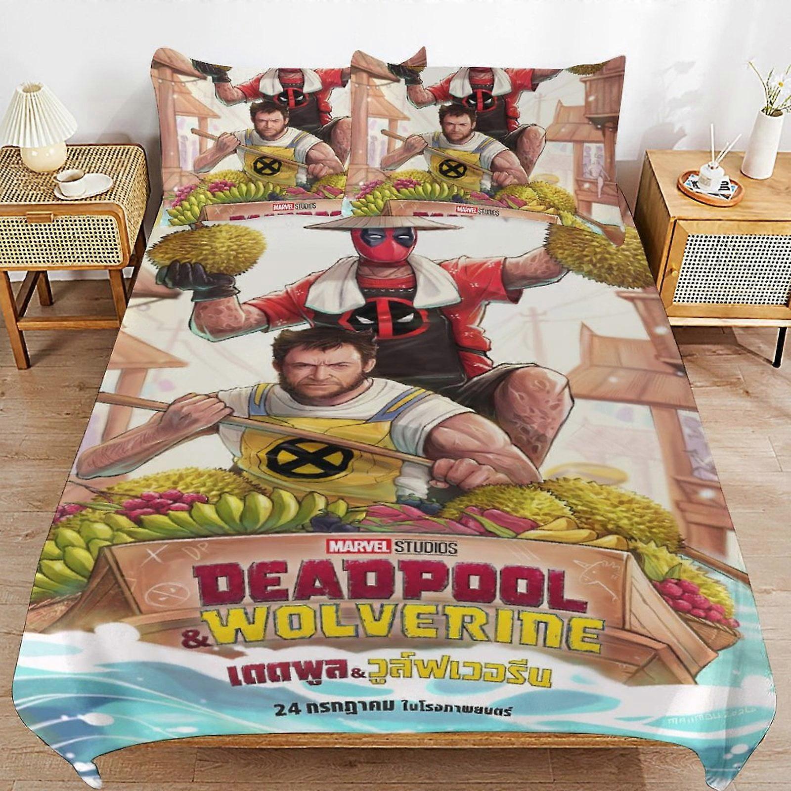v4559  Bed Sheets Bedding Dead-pool Wolverin-e 3 PCS Comfort Set with 2 Pillowcases,Dead-pool Wolverin-e Bedding Set Sheet Set for Kids Adults,All Sea