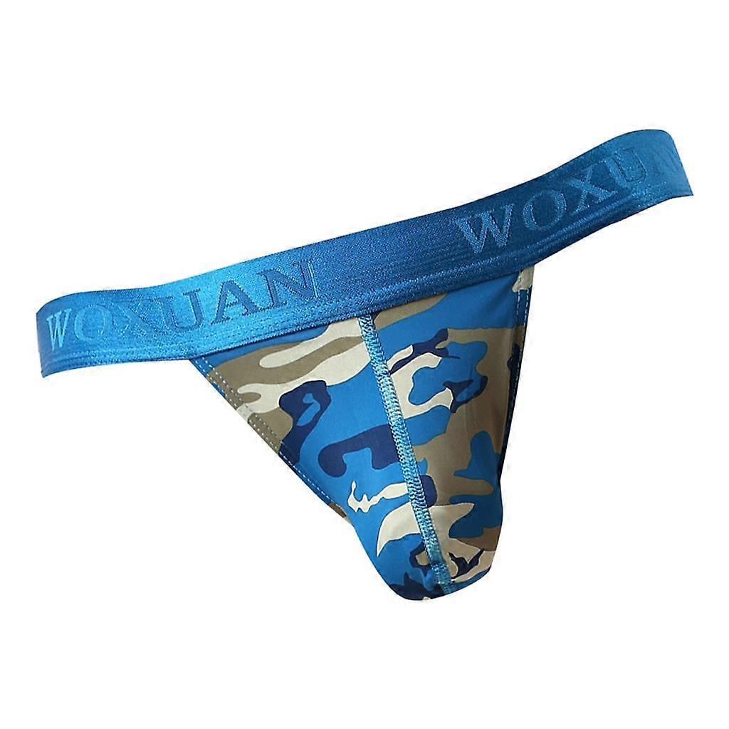 Mode Hommes Camo G-string Pochette Jockstrap String String Slips Sous-vêtements courts S Bleu