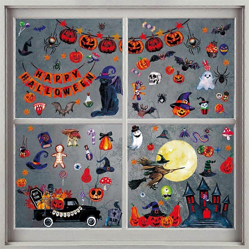 Halloween Window Clings for Glass Windows Halloween Decorations Double-Sided Removable Gnome Window Stickers for Halloween Party Decor