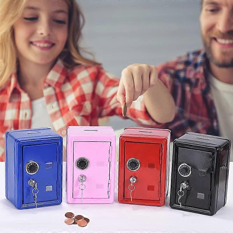Mini Metal Coin Bank Locker With Keys Kids Money Saving Jar Security Safe Box
