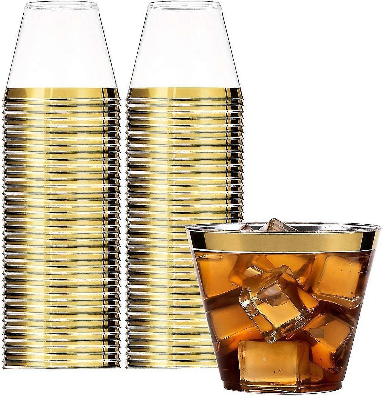60pcs 9oz Hard Plastic Cups Reusable Gold Plastic Cups Clear