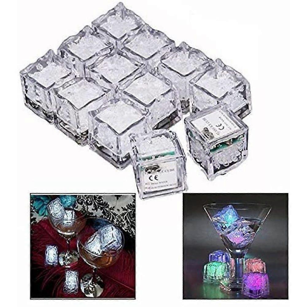 Water Dipping LED Ice Cubes - Set of 12 Multicolor Flashing Decorative Cubes