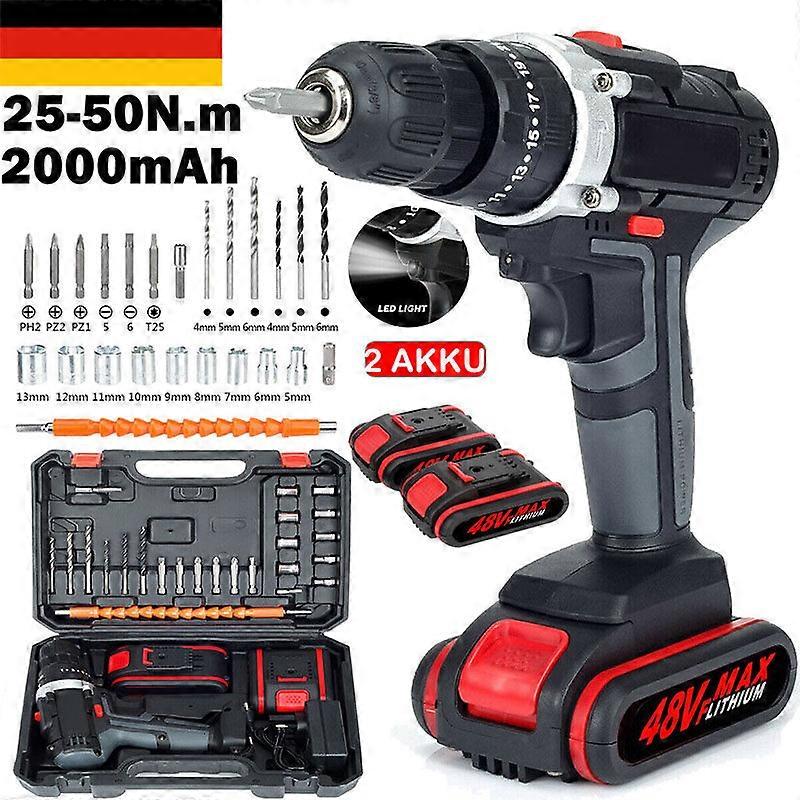3 in 1 48V Cordless Electric Impact Drill Rechargeable Drill with Accessories
