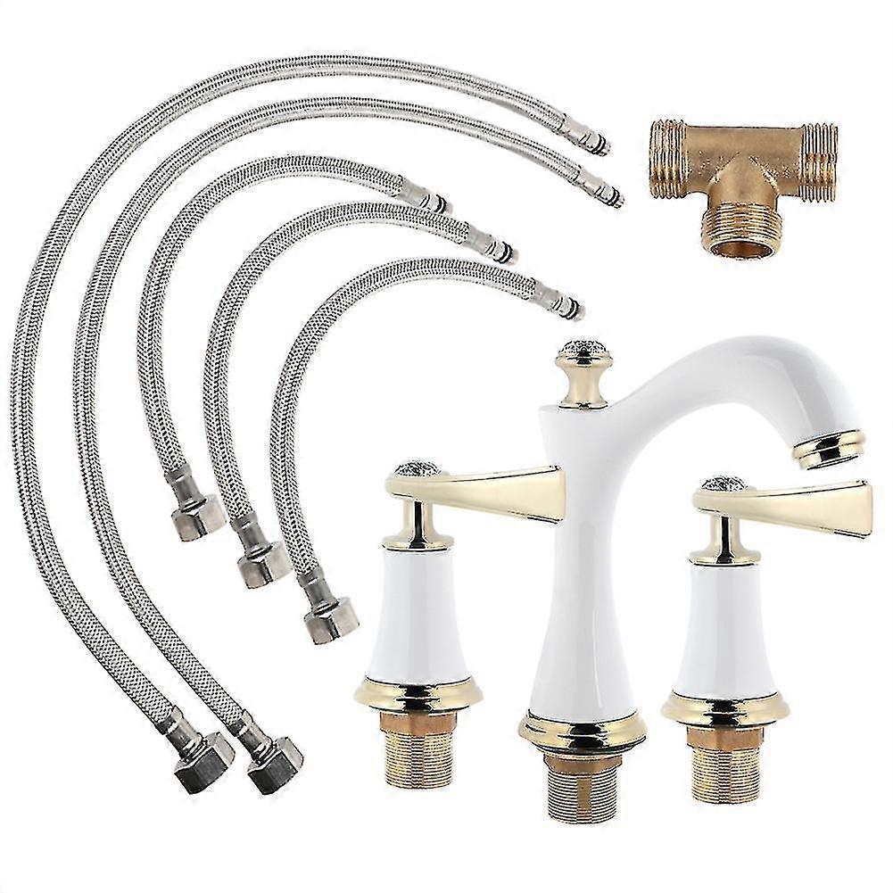 White Gold Titanium Copper Split Basin Faucet - Bathroom Cabinet