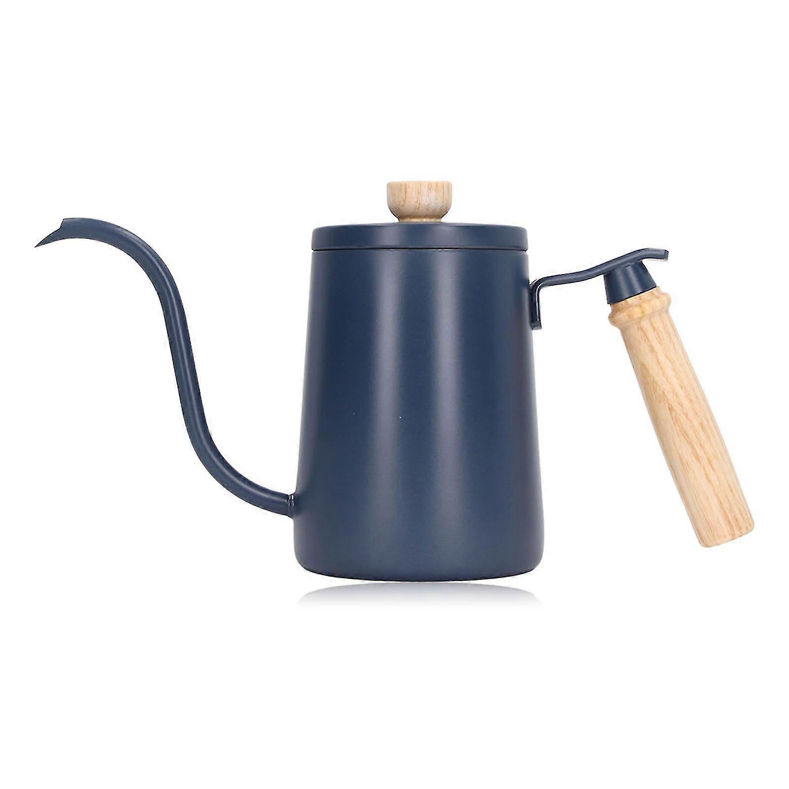 600ml Blue 304 Stainless Steel Gooseneck Coffee Pour Over Kettle with Wood Handle