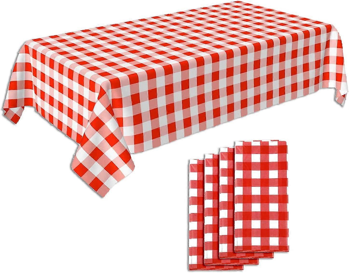 Set of 4, Picnic Tablecloth, Red and White Checkered Tablecloth, Plastic Tablecloth, Disposable Party Tablecloth, Checkered Tablecloth by Crystal Lemo
