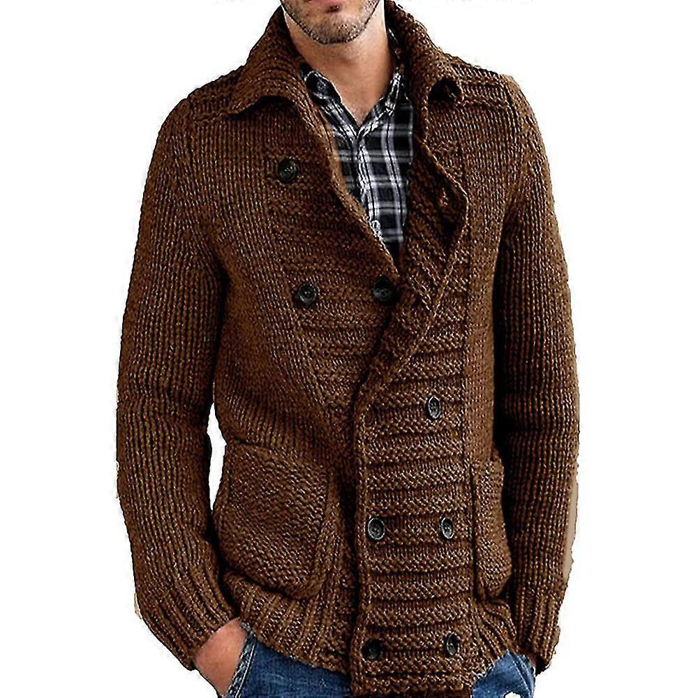 Herren Langarmpullover Casual Knitted Buttons Manteljacke Cardigans (Kaffee)