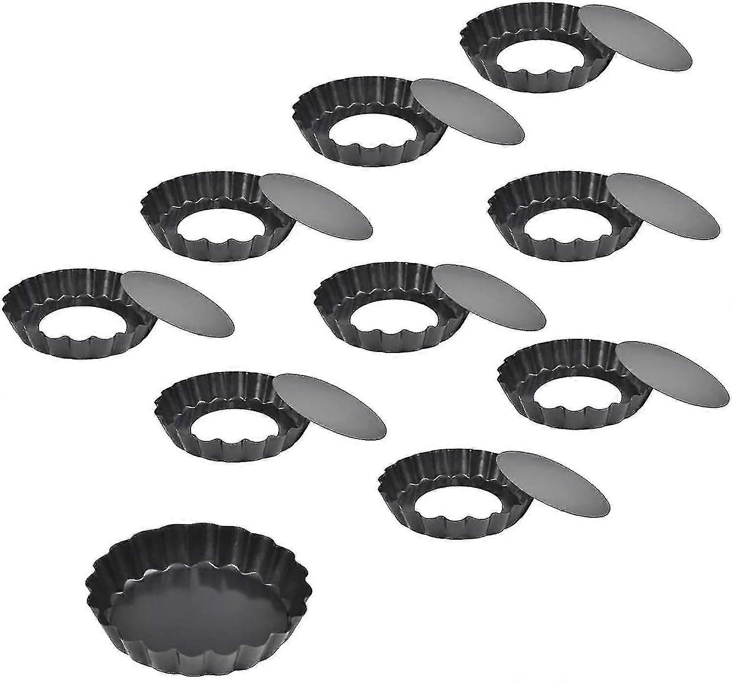 عبوة من 10 مقالي تورتة صغيرة، مقلاة كيش، 10 سم، مقالي تارتليت تارتل، مقالي تورت، مقلاة خبز مستديرة، أسود